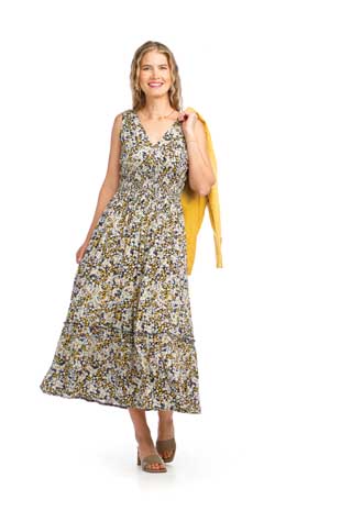 PD-16569 - FLORAL PRINT V NECK MIDI DRESS WITH ELASTIC WAIST - Colors: AS SHOWN - Available Sizes:XS-XXL - Catalog Page:34 